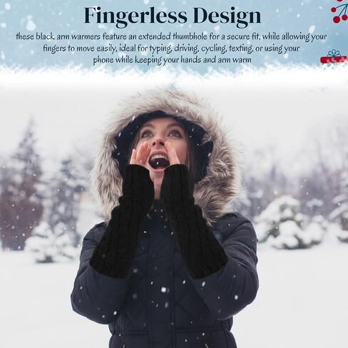 1 Pair Black Arm Warmers for Woman Knit Fingerless Gloves Fleece Lined Arm Sleeves with Thumbhole, Long Cozy Mittens for Cold Weather Outdoor Indoor Use in Saudi Arabia