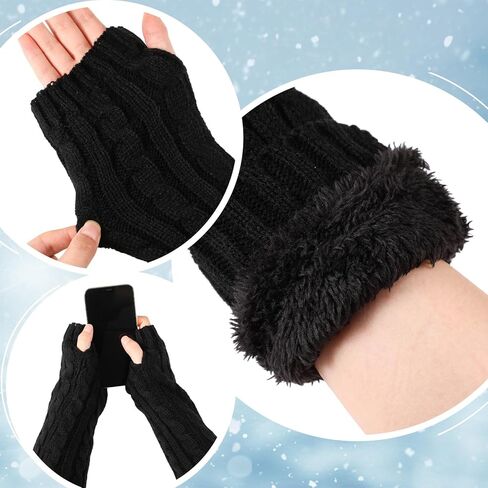 1 Pair Black Arm Warmers for Woman Knit Fingerless Gloves Fleece Lined Arm Sleeves with Thumbhole, Long Cozy Mittens for Cold Weather Outdoor Indoor Use in Saudi Arabia