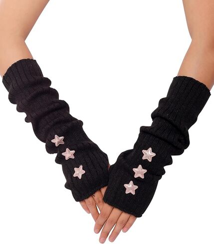 Sacina Black Star Long Fingerless Gloves, Arm Warmers Y2k, Goth Punk Gloves, Emo Accessories in Saudi Arabia
