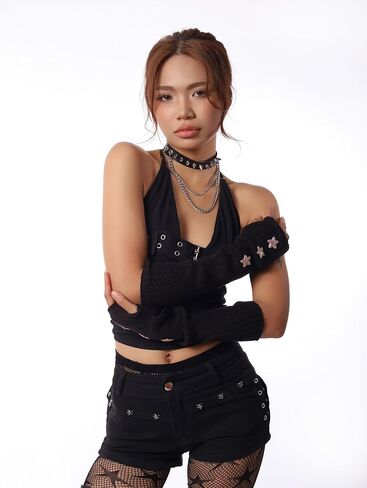 Sacina Black Star Long Fingerless Gloves, Arm Warmers Y2k, Goth Punk Gloves, Emo Accessories in Saudi Arabia