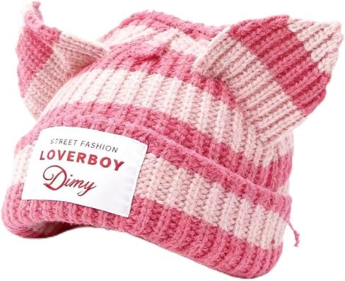 Cat Ear Beanie Cat Ear Hat Y2k Hat for Women Men Unisex Knit Beanies Soft Slouchy Warm Crochet Cap in Saudi Arabia
