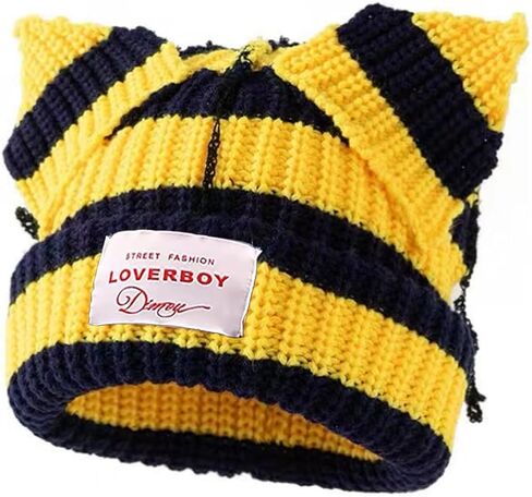 Cat Ear Beanie Cat Ear Hat Y2k Hat for Women Men Unisex Knit Beanies Soft Slouchy Warm Crochet Cap in Saudi Arabia