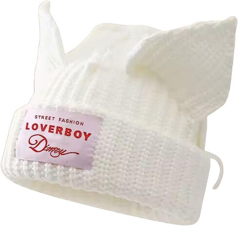 Cat Ear Beanie Cat Ear Hat Y2k Hat for Women Men Unisex Knit Beanies Soft Slouchy Warm Crochet Cap in Saudi Arabia