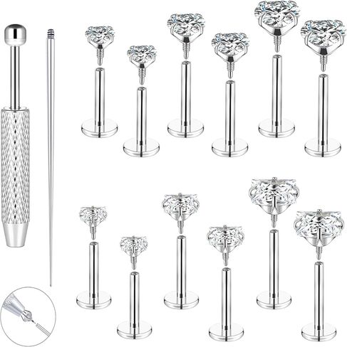 18G 16G Hypoallergenic Surgical Stainless Steel Internal Thread Tragus Labret Cartilage CZ Stud Piercing Jewelry Helix Cartilage Conch Nose Lip Labret Medusa Piercingenic Be Equipped With Piercing Ball Grabber Tool Flat Back Stud Earrings for Women Men in Saudi Arabia