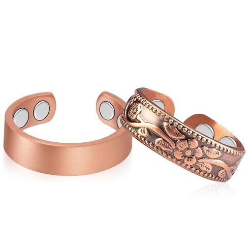 Vicmag 2PCS Copper Magnetic Rings for Women 99.9% Copper Finger Ring Ultra Strength Magnet Gift Adjustable(4X Black) in Saudi Arabia