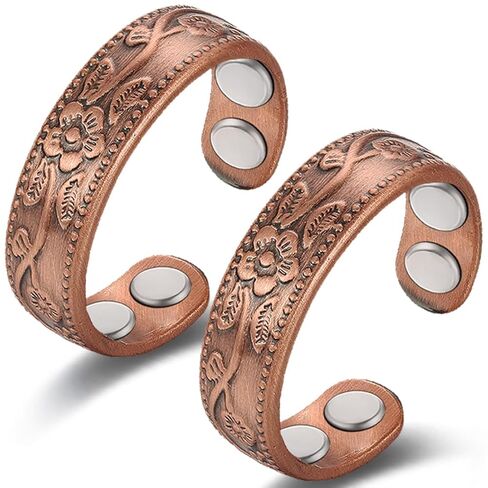 Vicmag 2PCS Copper Magnetic Rings for Women 99.9% Copper Finger Ring Ultra Strength Magnet Gift Adjustable(4X Black) in Saudi Arabia