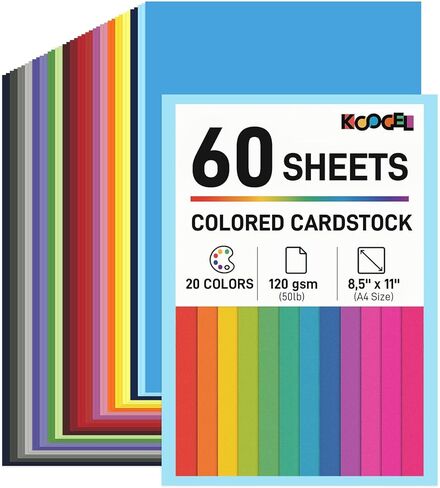 Koogel 60 Sheets Colored Card Stock Printer Paper, 120gsm/ 32lb 20 Colors Index Paper 8.5 x 11 Inches Craft Paper for DIY Scrapbooking Making Office Printing Back to School Supplies in Saudi Arabia