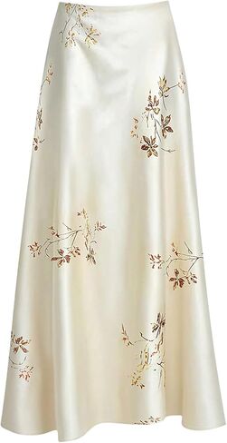 WDIRARA Women's Plus Size Floral Satin Long Skirt Flared A Line Maxi Skirts in Saudi Arabia