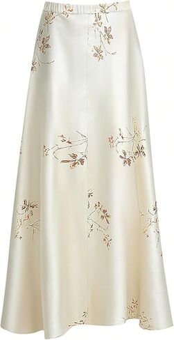 WDIRARA Women's Plus Size Floral Satin Long Skirt Flared A Line Maxi Skirts in Saudi Arabia
