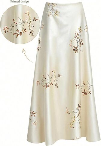 WDIRARA Women's Plus Size Floral Satin Long Skirt Flared A Line Maxi Skirts in Saudi Arabia