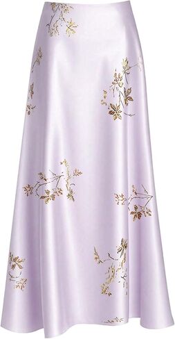 WDIRARA Women's Plus Size Floral Satin Long Skirt Flared A Line Maxi Skirts in Saudi Arabia