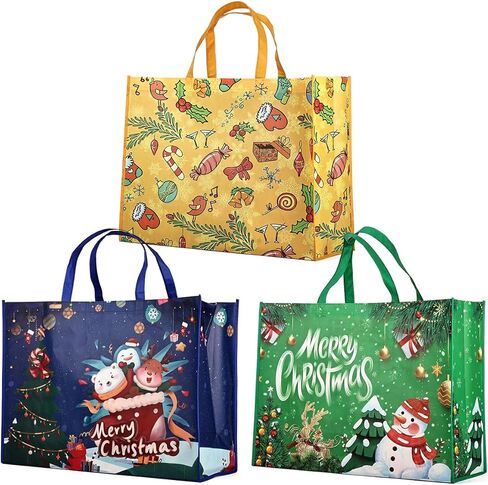 10PCS Giant Christmas Gift Bags,Christmas Tote Bags with Handles, Grocery Bags, Multifunctional Non-Woven Christmas Tote Bags for Gifts Wrapping Shopping, Xmas Party Supplies, 21.26"×15.75"×7.9" in Kuwait