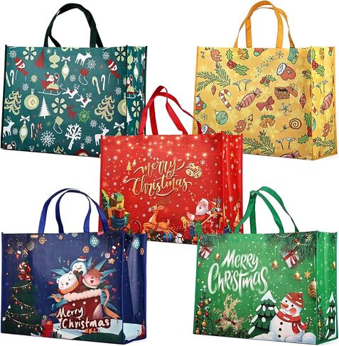 10PCS Giant Christmas Gift Bags,Christmas Tote Bags with Handles, Grocery Bags, Multifunctional Non-Woven Christmas Tote Bags for Gifts Wrapping Shopping, Xmas Party Supplies, 21.26"×15.75"×7.9" in Kuwait