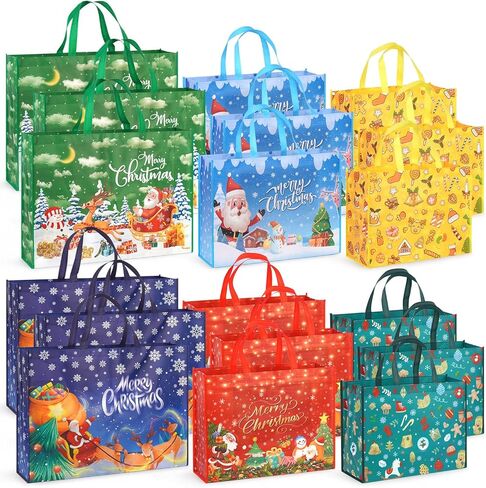 10PCS Giant Christmas Gift Bags,Christmas Tote Bags with Handles, Grocery Bags, Multifunctional Non-Woven Christmas Tote Bags for Gifts Wrapping Shopping, Xmas Party Supplies, 21.26"×15.75"×7.9" in Kuwait