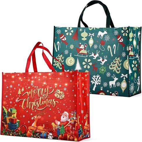 10PCS Giant Christmas Gift Bags,Christmas Tote Bags with Handles, Grocery Bags, Multifunctional Non-Woven Christmas Tote Bags for Gifts Wrapping Shopping, Xmas Party Supplies, 21.26"×15.75"×7.9" in Kuwait