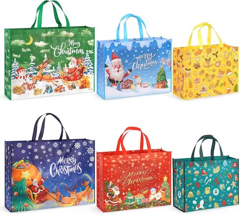 10PCS Giant Christmas Gift Bags,Christmas Tote Bags with Handles, Grocery Bags, Multifunctional Non-Woven Christmas Tote Bags for Gifts Wrapping Shopping, Xmas Party Supplies, 21.26"×15.75"×7.9" in Kuwait