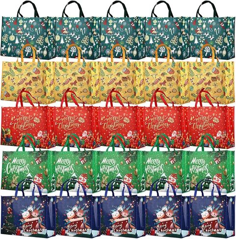 10PCS Giant Christmas Gift Bags,Christmas Tote Bags with Handles, Grocery Bags, Multifunctional Non-Woven Christmas Tote Bags for Gifts Wrapping Shopping, Xmas Party Supplies, 21.26"×15.75"×7.9" in Kuwait