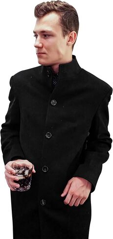 Cashmere Boutique 100% Pure Cashmere Hip Length Men Car Coat– Single Breasted, Polyester Satin Lining, Soft & Warm - Black in Saudi Arabia