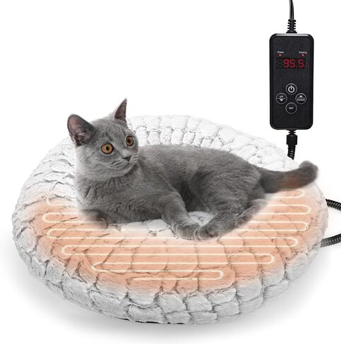 Heated Cat Bed Indoor, Round Heated Pet Bed for Indoor Cats 19" Soft & Cozy Donut Electric Pet Heating Pad for Kitten Cat in Saudi Arabia