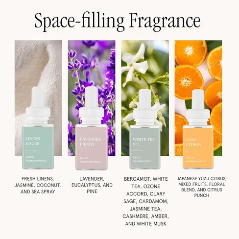 مجموعة عطر المنزل الذكي 4 من بورا - موزع رائحة للمنزل - البياضات وركوب الأمواج، حقول اللافندر، الشاي الأبيض رقم 1، رائحة يوزو سيترون in Saudi Arabia