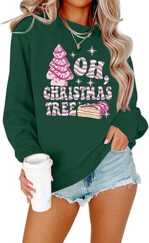 MOUSYA Farm Fresh Christmas Tree Cakes Sweatshirt Woman Christmas Crewneck Sweater Xmas Gifts Top Casual Long Sleeve Tops in Kuwait