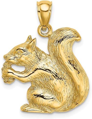 14k Yellow Gold 2-D Textured Sitting Squirrel Charm Pendant Fine Jewelry For Women Gifts For Her in Saudi Arabia