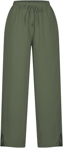 Womens Elastic High Waist Cotton Pants Loose Fit Drawstring Wide Leg Lounge Pants 2025 Fashion Palazzo Capris in Saudi Arabia