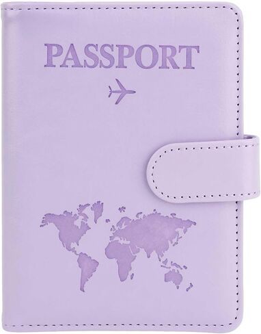 Passport Holder for Travel Essentials, Blocking Leather Passport Cover RFID Passport Wallet Case with Credit Card Slot Passport Book with Magnetic Clasp for Family Travel Must Haves Accessories,Purple in Saudi Arabia