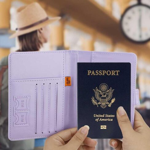 Passport Holder for Travel Essentials, Blocking Leather Passport Cover RFID Passport Wallet Case with Credit Card Slot Passport Book with Magnetic Clasp for Family Travel Must Haves Accessories,Purple in Saudi Arabia