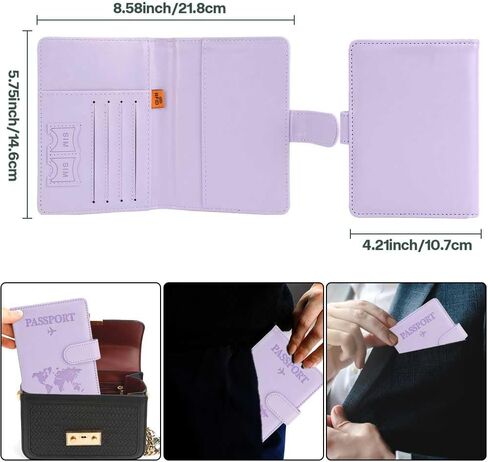 Passport Holder for Travel Essentials, Blocking Leather Passport Cover RFID Passport Wallet Case with Credit Card Slot Passport Book with Magnetic Clasp for Family Travel Must Haves Accessories,Purple in Saudi Arabia