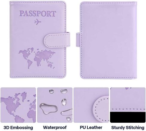 Passport Holder for Travel Essentials, Blocking Leather Passport Cover RFID Passport Wallet Case with Credit Card Slot Passport Book with Magnetic Clasp for Family Travel Must Haves Accessories,Purple in Saudi Arabia