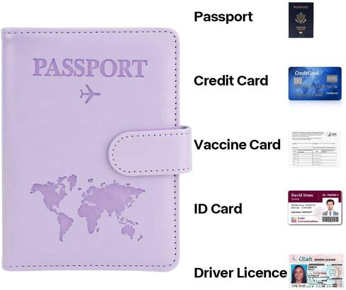 Passport Holder for Travel Essentials, Blocking Leather Passport Cover RFID Passport Wallet Case with Credit Card Slot Passport Book with Magnetic Clasp for Family Travel Must Haves Accessories,Purple in Saudi Arabia