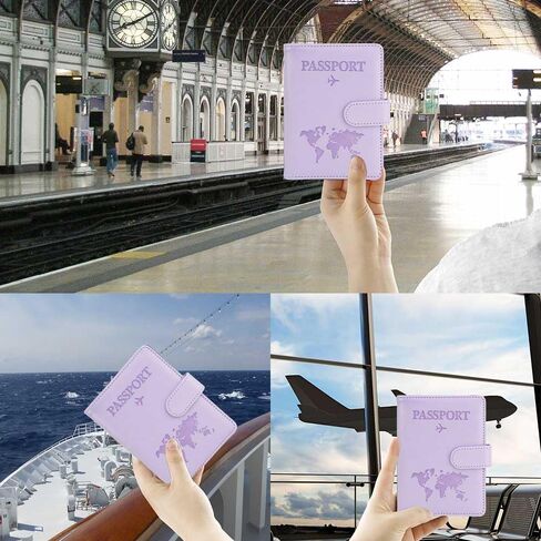 Passport Holder for Travel Essentials, Blocking Leather Passport Cover RFID Passport Wallet Case with Credit Card Slot Passport Book with Magnetic Clasp for Family Travel Must Haves Accessories,Purple in Saudi Arabia