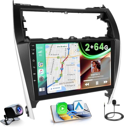 لسيارة Toyota Camry 2012-2014 Fuluku Android Car Stereo مع Carplay Wireless Android Auto، 10 بوصة تعمل باللمس راديو داش كيت GPS Navigation WiFi Bluetooth SWC Mirror Link، Mic Backup Camera in Saudi Arabia
