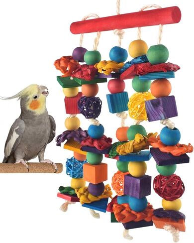 Bird Toys,Parakeet Chewing Toys,Multicolored Natural Wooden Blocks Birds Parrot Tearing Toys mit Rattan Wicker Balls,for Medium Small Macaw Cockatoos Budgie Lovebird Cockatiel Conures in Kuwait