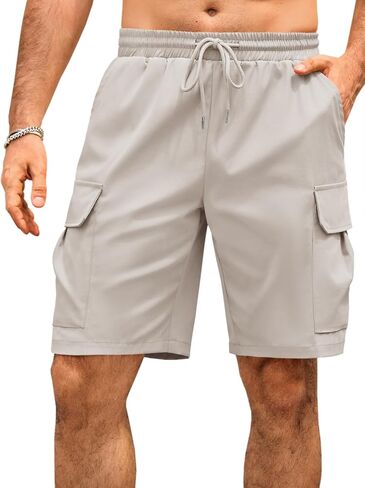 Runcati Mens Cargo Shorts Elastic Waist Drawstring Lightweight Shorts Summer Hiking Casual Shorts with Pockets No Lining in Saudi Arabia