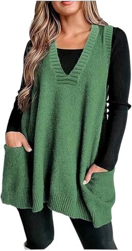 سترة نسائية من SHENHE بمقاس كبير ورقبة على شكل حرف V بدون أكمام فضفاضة ومتماسكة مع جيوب in Kuwait