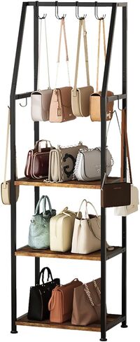Tall Narrow Purse Organizer Stand with Purse Hanger, High-Capacity Floor-Standing Handbag Rack for Small Spaces | Space-Saving Fashion Bags & Purse Display Organizer﻿(Rustic Brown) in Saudi Arabia