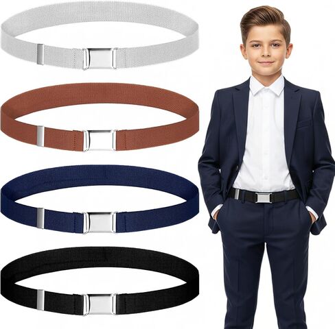 4 قطع حزام مطاطي قابل للتعديل للأطفال، حزام مطاطي للأولاد والبنات مع إبزيم سهل للجينز الموحد للمدرسة in Kuwait
