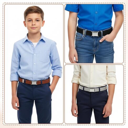 4 قطع حزام مطاطي قابل للتعديل للأطفال، حزام مطاطي للأولاد والبنات مع إبزيم سهل للجينز الموحد للمدرسة in Kuwait