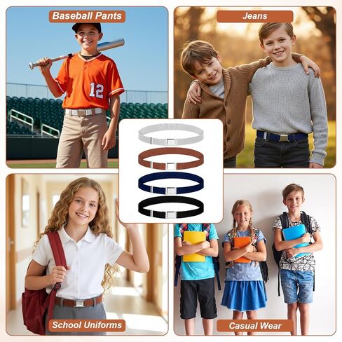 4 قطع حزام مطاطي قابل للتعديل للأطفال، حزام مطاطي للأولاد والبنات مع إبزيم سهل للجينز الموحد للمدرسة in Kuwait