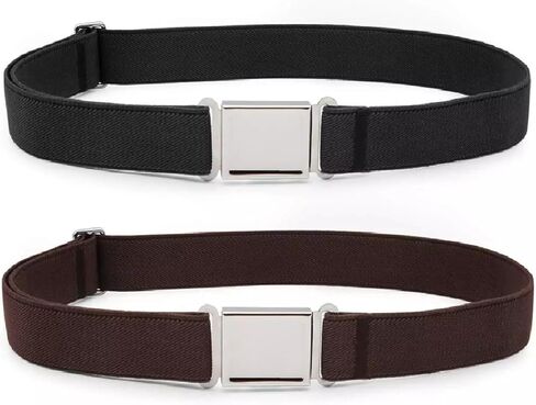 2 Pcs Black Brown Kids Magnetic Belt Adjustable Elastic Belt with Magnetic Buckle for Boys Girls in Saudi Arabia