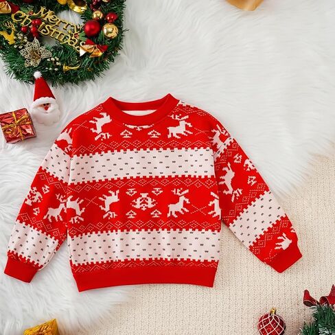 Little Boys/Girls Ugly Christmas Sweatshirts Sherpa Lined Long Sleeve Crewneck Pullover Kids Winter Warm Tops 4t-8t in Saudi Arabia