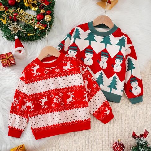 Little Boys/Girls Ugly Christmas Sweatshirts Sherpa Lined Long Sleeve Crewneck Pullover Kids Winter Warm Tops 4t-8t in Saudi Arabia