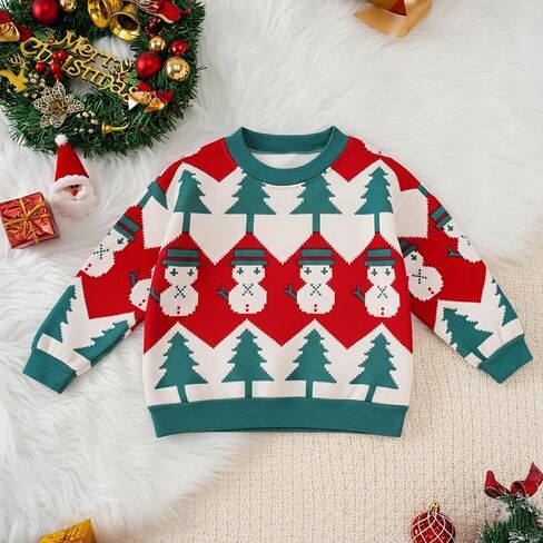 Little Boys/Girls Ugly Christmas Sweatshirts Sherpa Lined Long Sleeve Crewneck Pullover Kids Winter Warm Tops 4t-8t in Saudi Arabia