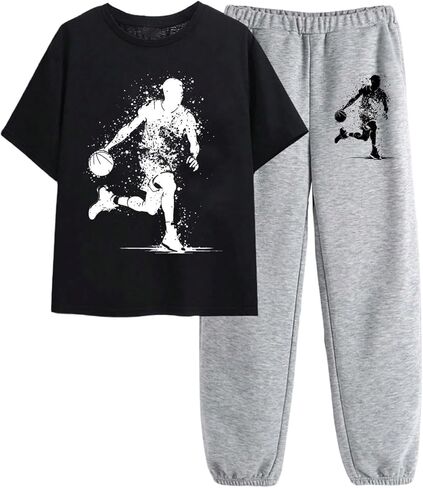 Boy's 2 Piece Outfits Graphic Tees and Joggers Matching Sets Casual Workout Outfits in Saudi Arabia
