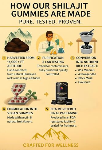 Pure Himalayan Shilajit Gold Gummies 3000 mg – with Ashwagandha, Black Musli, Gokshura, Ginger & Fulvic Acid – 60 Vegan Gummies, Pectin-Based, Gelatin-Free, Non-GMO in Saudi Arabia