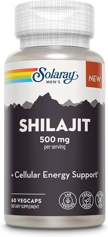 SOLARAY Shilajit 500 mg, PrimaVie (R) Himalayan Shilajit for Men, Adaptogenic Cellular Energy Support, Men’s Health Supplement, Vegan, Gluten Free, 60-Day Guarantee - 30 Servings, 60 VegCaps in Saudi Arabia