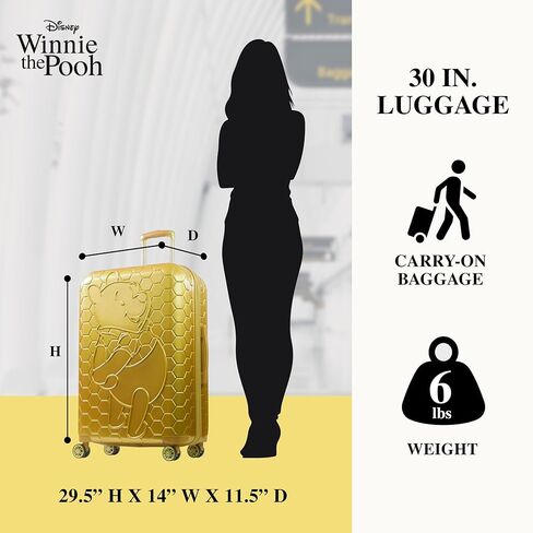 FUL Disney Winnie The Pooh Rolling Luggage, Hardshell Suitcase, 360 Degree Spinner Wheels, Gold, 30 Inch in Saudi Arabia