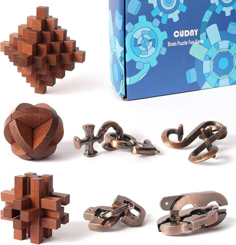 7 Pieces Cool Mind Puzzles Unlock Interlock Brain Teaser Games for Adults and Kids Wooden and Metal Puzzles IQ Logic Fun Puzzle Box in Kuwait